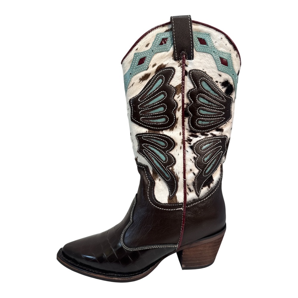 Steve Madden Arroyo Blue Multi Western Boots Butterfly Cowhide Brown Womens 7.5